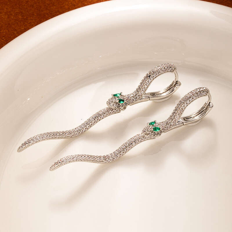 Zircon Snake-shaped Zodiac Year Light Luxury High-end Elegant Stud Earrings