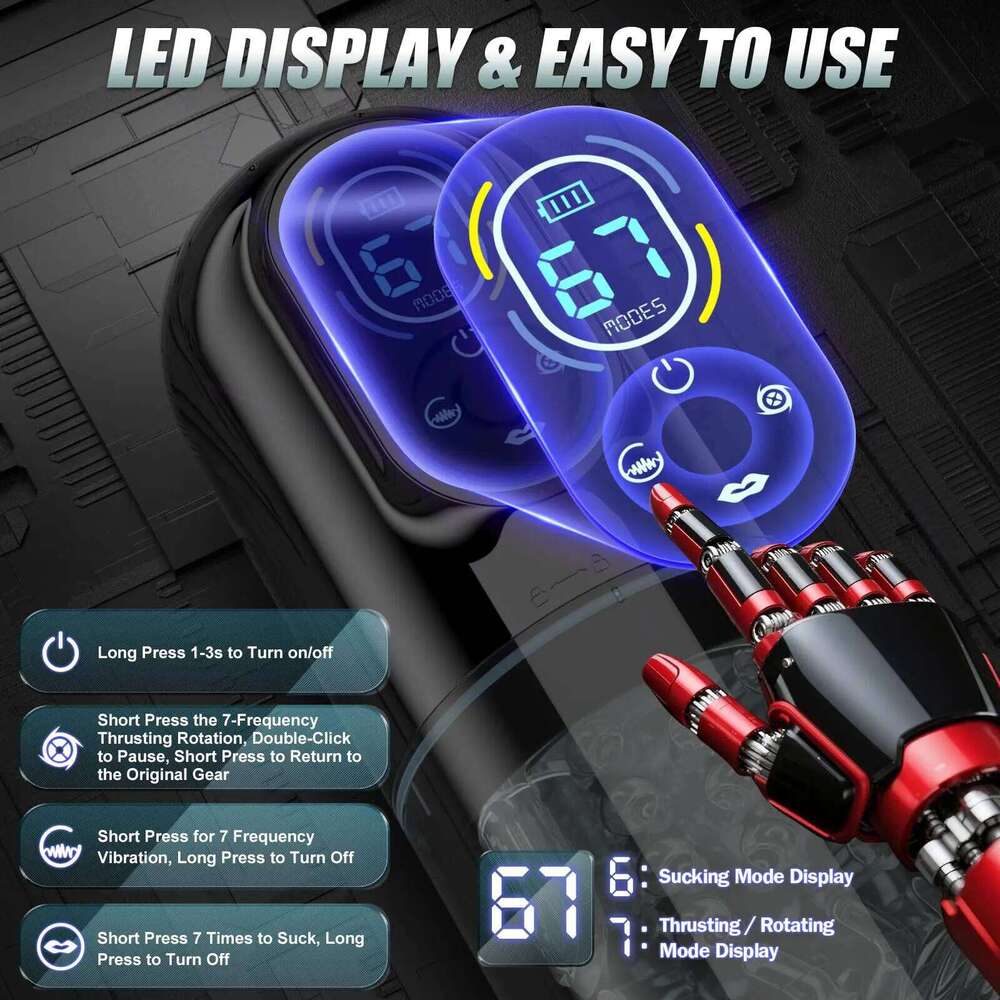 New LCD Automatic Male Mastubator Penis Pump With 7 Vibrating Rotating Thrusting & Licking Modes Pocket Pussy Sex Toys for Men C260302