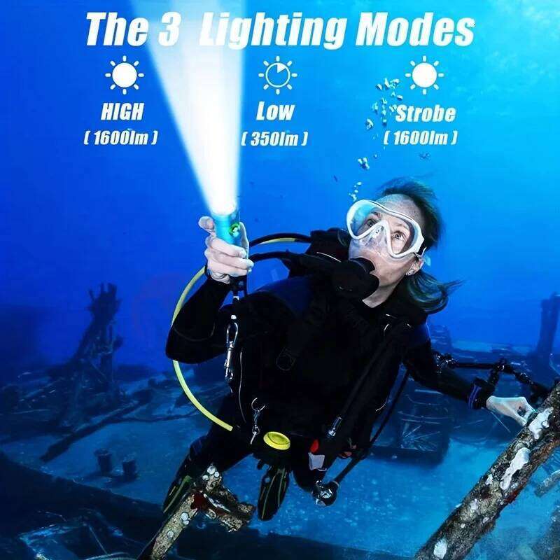 LED Scuba Flashlight 1600 Lumens Ultra-Bright Underwater Spotlight 100m IP68 Waterproof Diving and Fishing Light Z260301