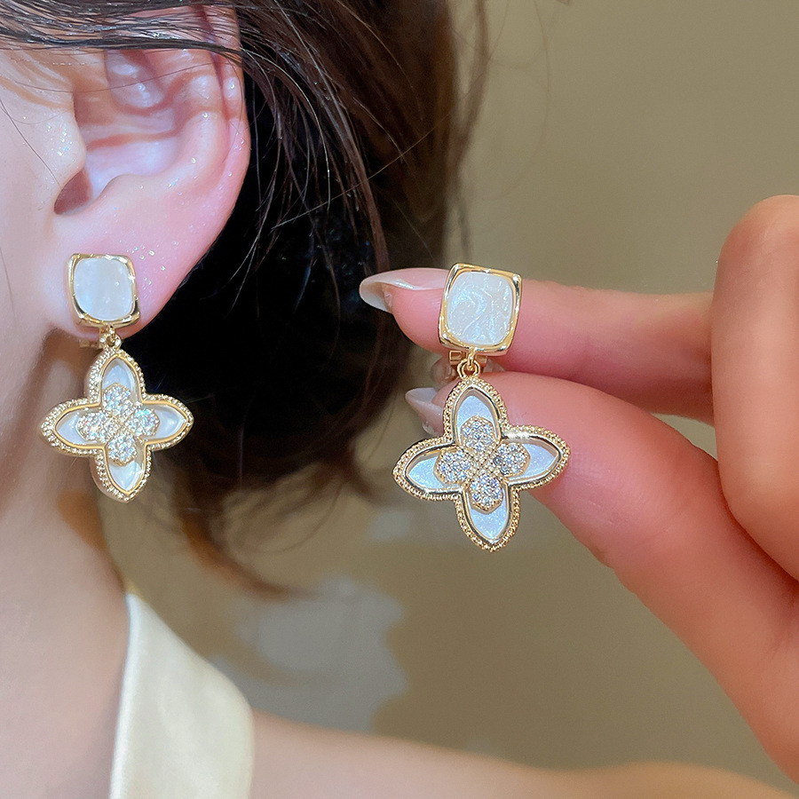 18k real gold plated zircon flower ear clip, vintage elegant niche style earrings, light luxury high-end earrings for women - view 4