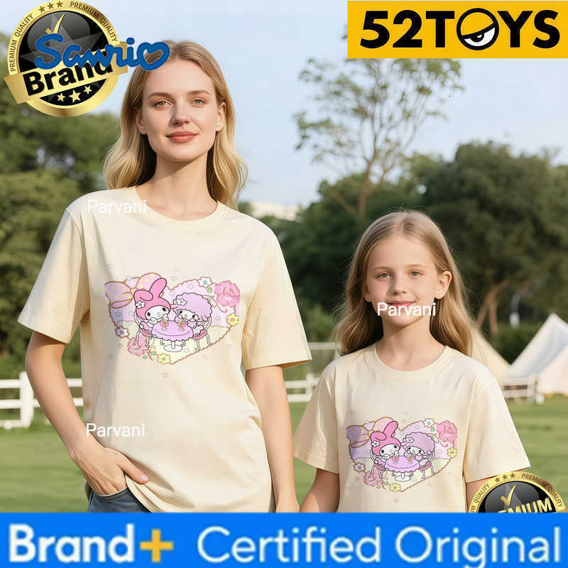Sanrio 2026 Autumn-Winter Trending My Melody Friend Heart Print 100 Cotton Parent-Child T-Shirts High Quality Loose Casual Y2k H260302