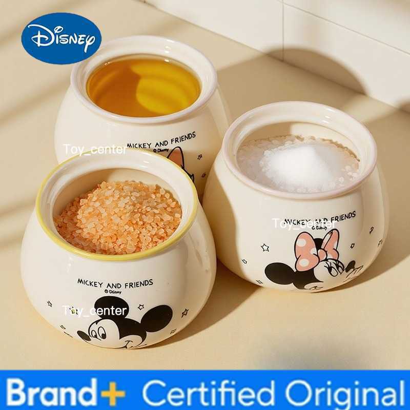 Disney Mickey Minnie Cartoon Anime Ceramic Seasoning Jar with Spoon Cute Kitchen Supplies Donald Duck Salt Jar Gift for Girls H260302