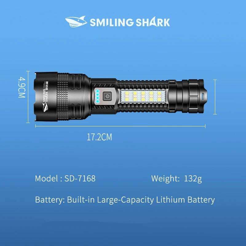 Smiling Shark SD7168 Rechargeable Flashlight, M60 Zoomable Torchlight, with COB Side Light, Power Display, for Outdoor Camping Z260301