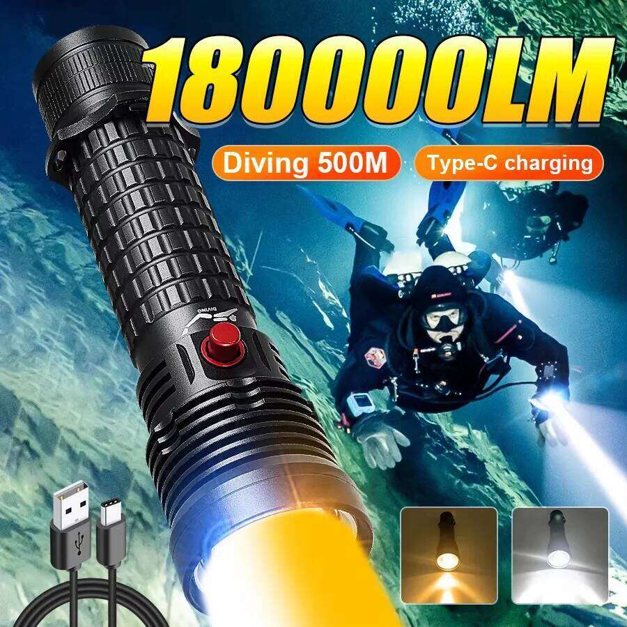 Professional Diving Flashlight Rechargeable USB Underwater Lantern IPX8 Waterproof Dive Torch Lights For Fishing Submarine Z260301