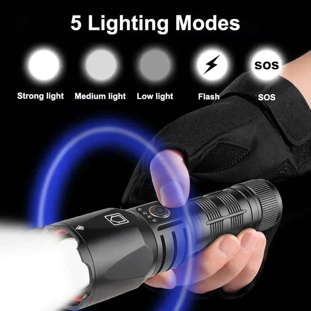 High Power White Laser LED Flashlight 26650 Battery USB Rechargeable Shot 1500m Strong Light Tactical Torch Outdoor Camping Lamp Z260301