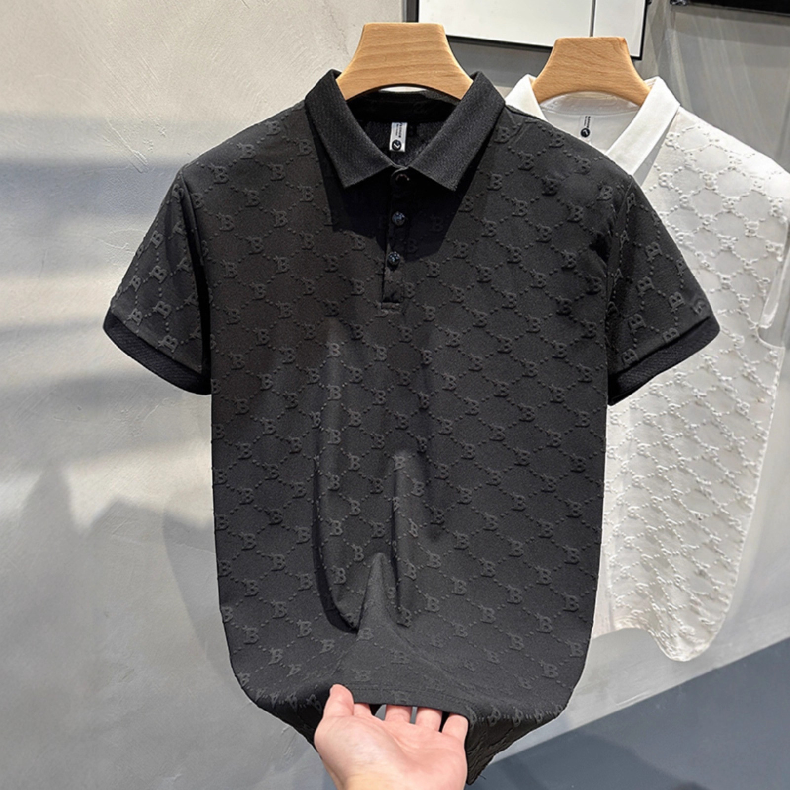 Luxury Designer Clothes European Fashion Luxury Light Casual White Polo Shirt For Men Summer Short-Sleeve Comfortable New Breathable Turn-Down Coll
