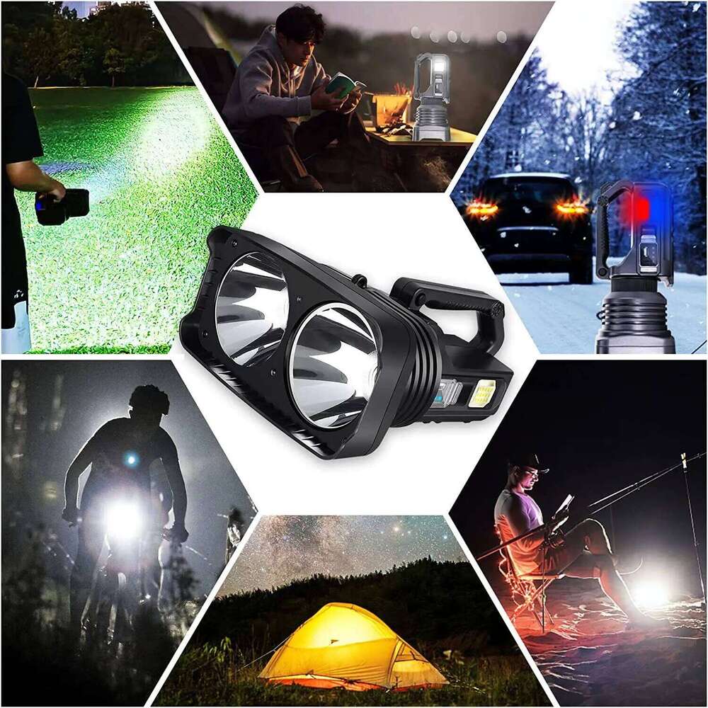 Powerful Dual LED Searchlight 2*XHP50 Waterproof Spotlight USB Rechargeable Super Bright Outdoor Flashlight With Side Light Z260301