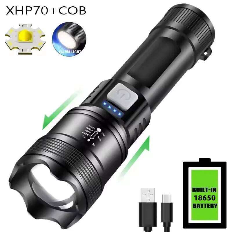 5000LM Ultra Bright Tactical Built-in Battery Powerful P70 LED Flashlights Emergency Spotlight Telescopic Zoom Flash Light Z260301
