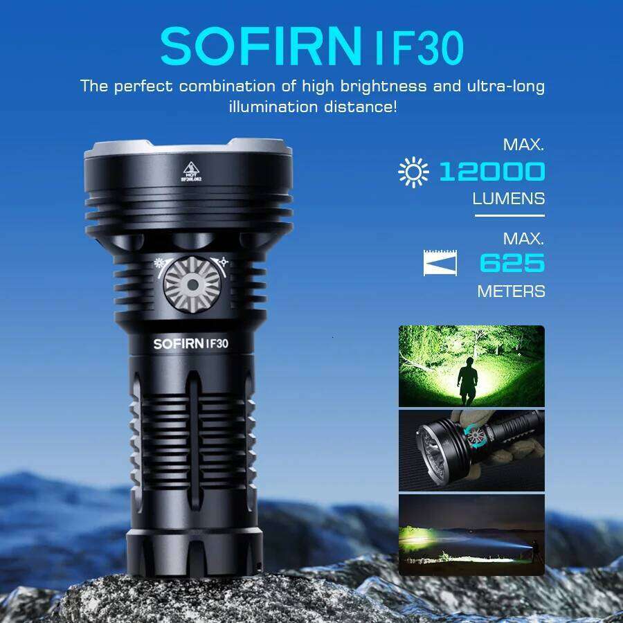 Sofirn IF30 Powerful USB C Rechargeable EDC Flashlight IPX8 Waterproof 32650 12000lm SFT40 Lamp Portable Torch Z260301