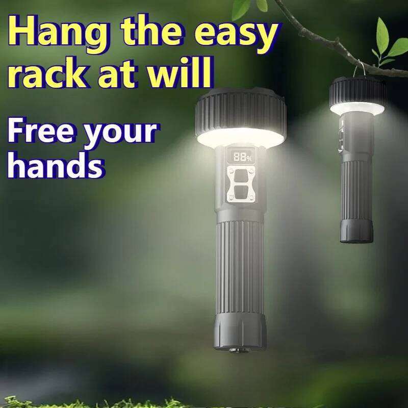 High Power Strong LED Flashlight COB Ambient Light with Hook Rechargeable Digital Display for Outdoor Fishing Camping Z260301