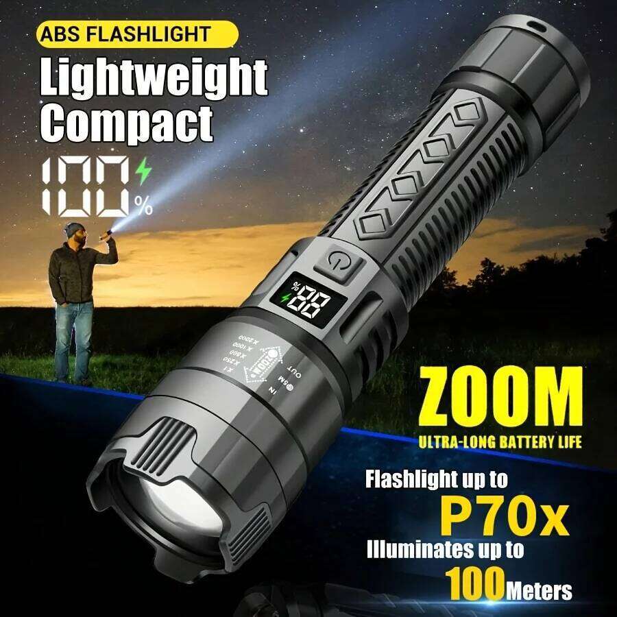 USB-C Rechargeable LED Flashlight 100000LM Ultra Bright, Zoomable, 3 Modes, Compact for Camping & Emergencies Z260301