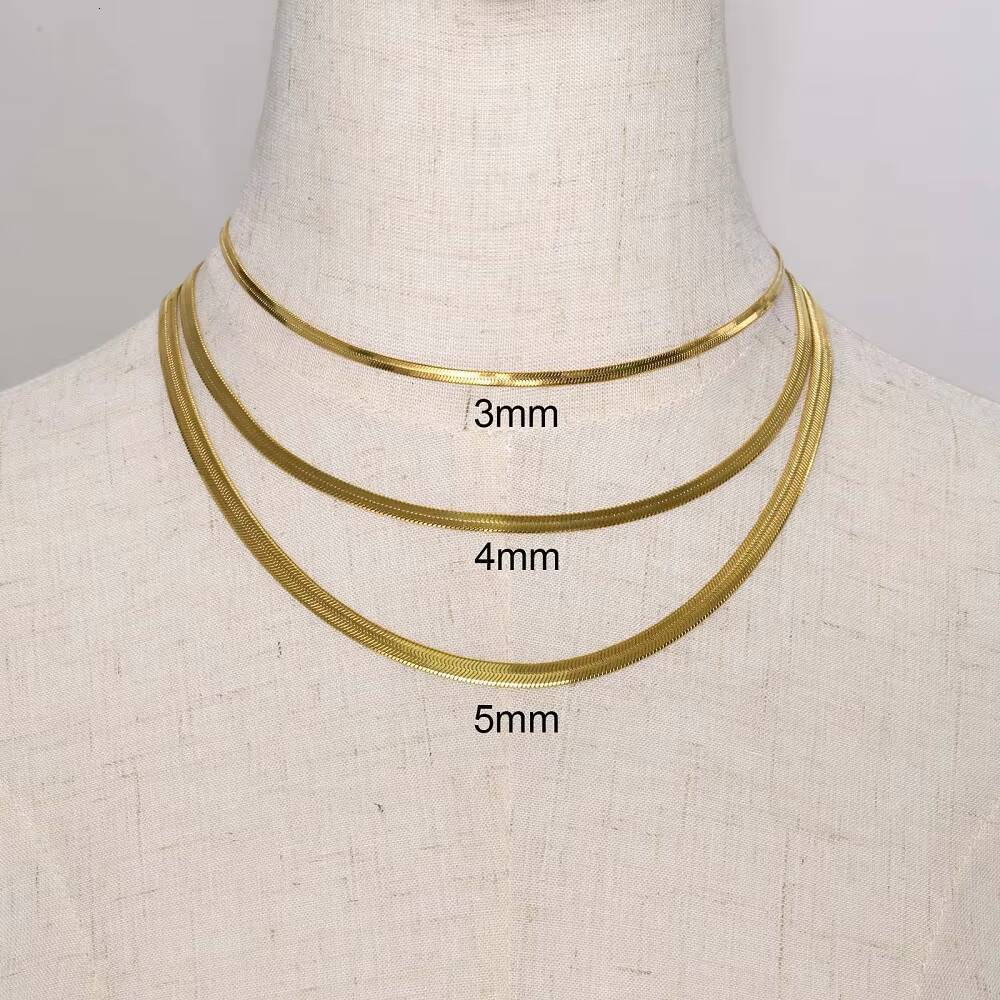 High End 18K PVD Gold Plated Herringbone Choker Necklace Snake Stainless Steel Necklace