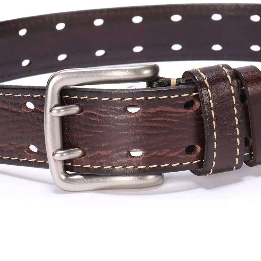 Men's Prong New Leather Belts for Men Classic Double Row Hole Universal Hollowed Out Belt Jeans S260228