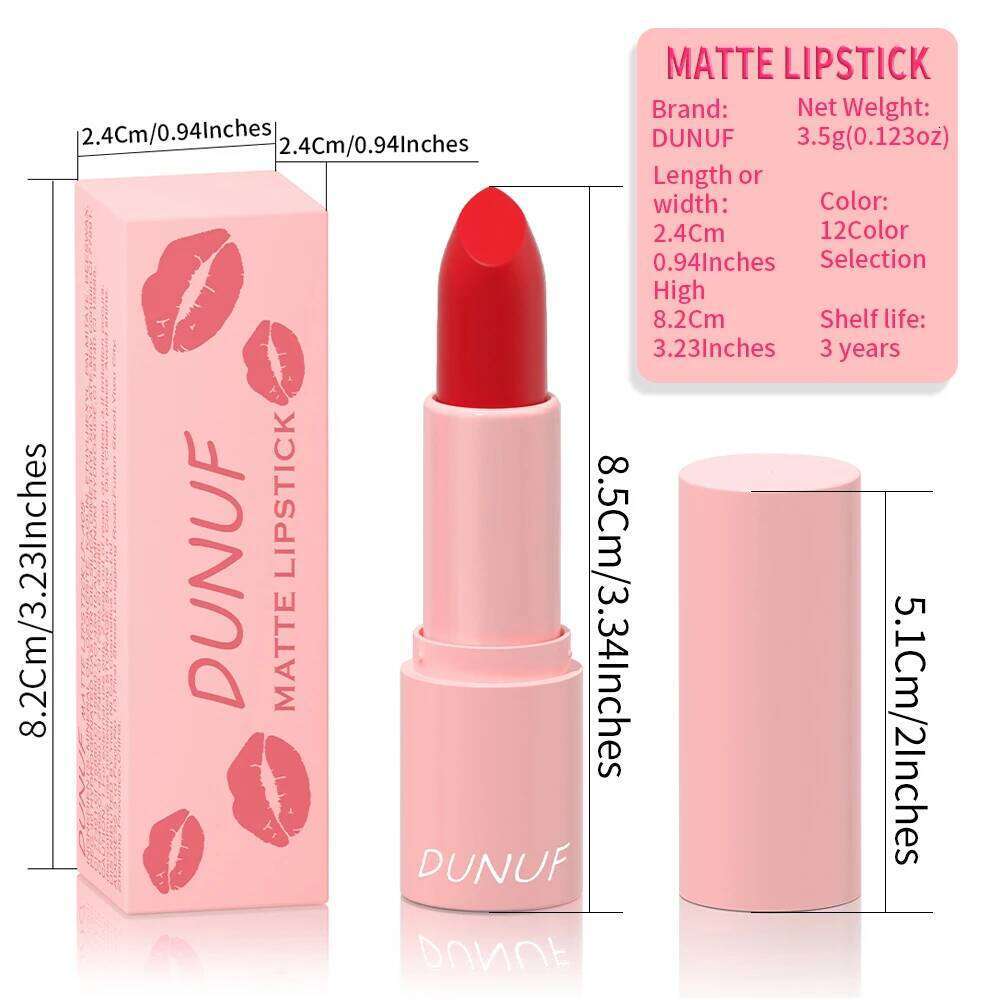 DUNUF 1 Pcs Matte Powder lipstick, Lasting 24 Hours Non-fading Waterproof Non-stick Easy to Color Lip Gloss Makeup Gift H260302