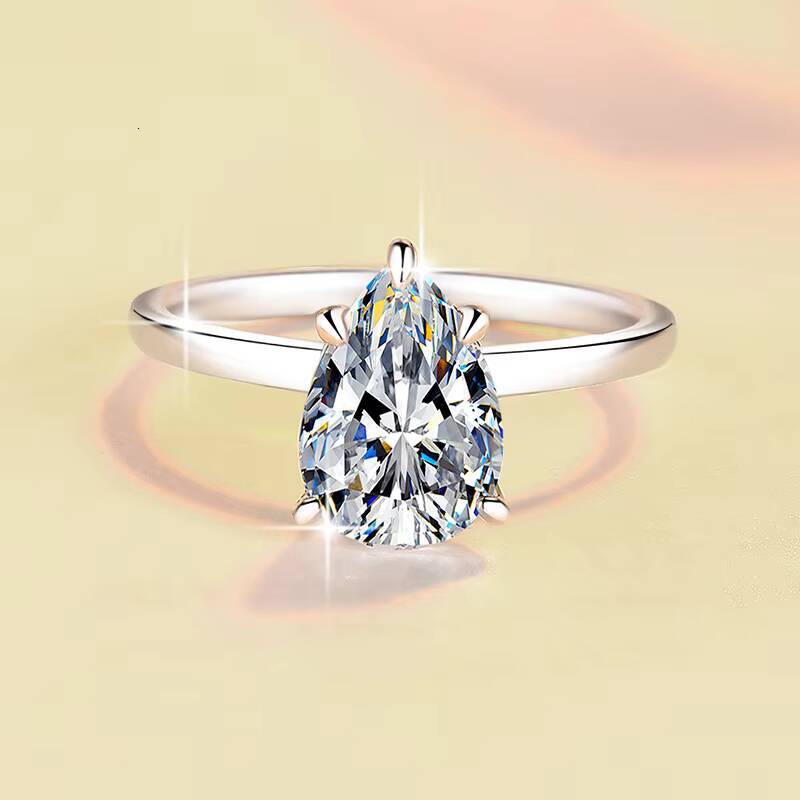 Custom 925 Sterling Silver 18k Gold Trendy Delicate Pear Cut VVS1 Moissanite Wedding Engagement Sparkly Solitaire Rings