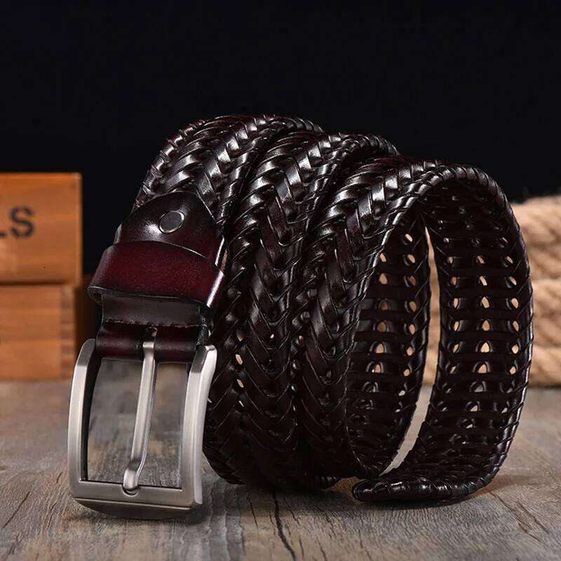 Braided for Men's Belts 4.0CM Width Luxury Genuine Cow Straps Hand Knitted Designer Strap Leather Belt Men S260228