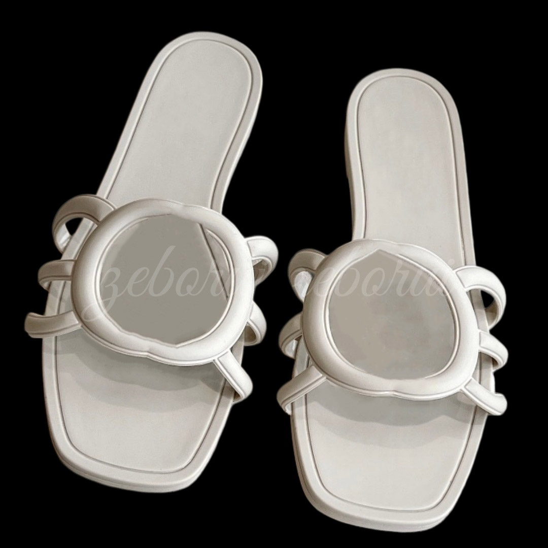 (Order by pic in opt, not by desc) Women's Square Toe Flat Slide Sandals, Open Toe Slip-On Slippers with Circular Decorative Strap for Casual and Summer Wear