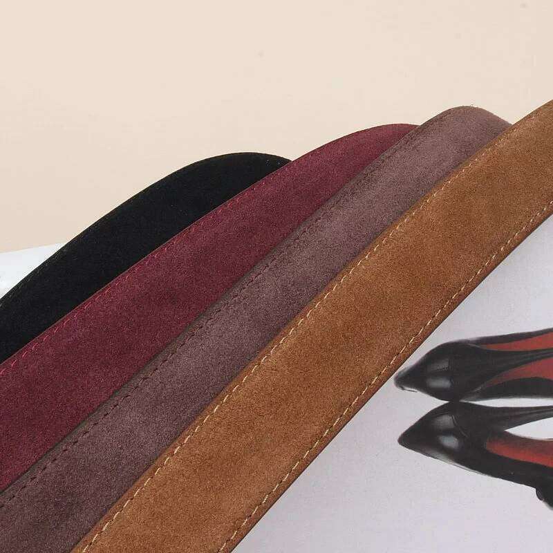 Genuine Leather Belt Suede Cowhide Belts for Women Wide Elegant Dress Jeans Waistband Silver Buckle belt S260228