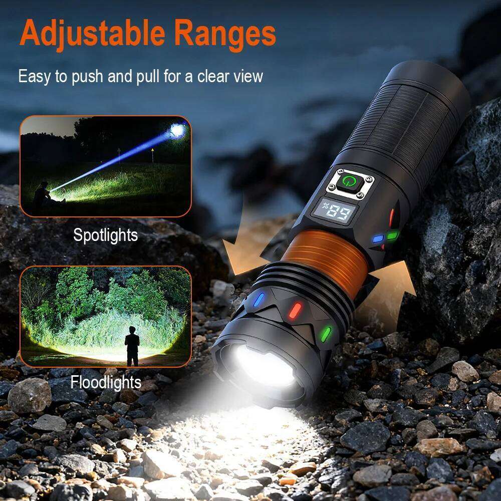 BORUiT Ultra Bright 5000LM LED Flashlight 18650 Zoom USB Rechargeable Handheld Torch With Digital Display Camping Lantern Z260301