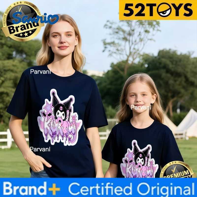 Sanrio 2026 Summer Family Outing Kuromi Graffiti Print 100 Cotton Parent-Child T-shirts Unisex Family Matching Tees Single Piece3Pcs H260302