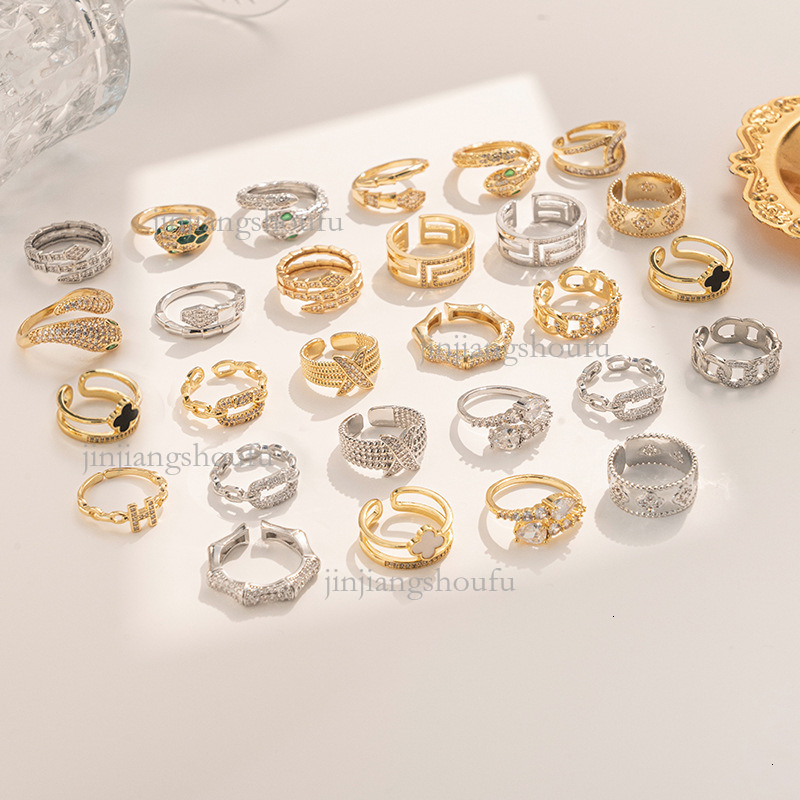 2026 Designer Bracelet Luxury Korean Edition Ins Style Simple Fashion Exquisite Zircon Letter Pearl Ring Adjustable Opening Trendy Women's Handpi