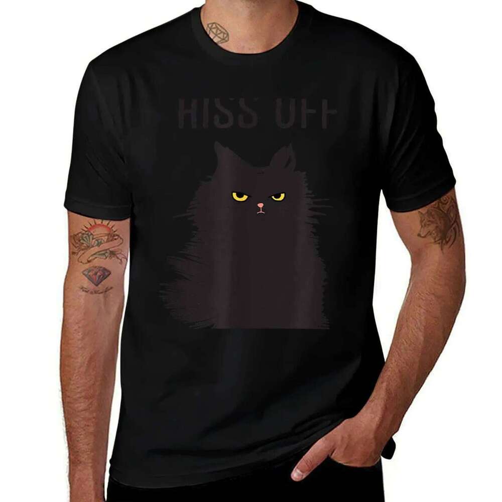 Black Meow dark For cotton shirt Men, man Hiss funny Humor humor Off t shirts T-Shirt Shirts Cat H260228
