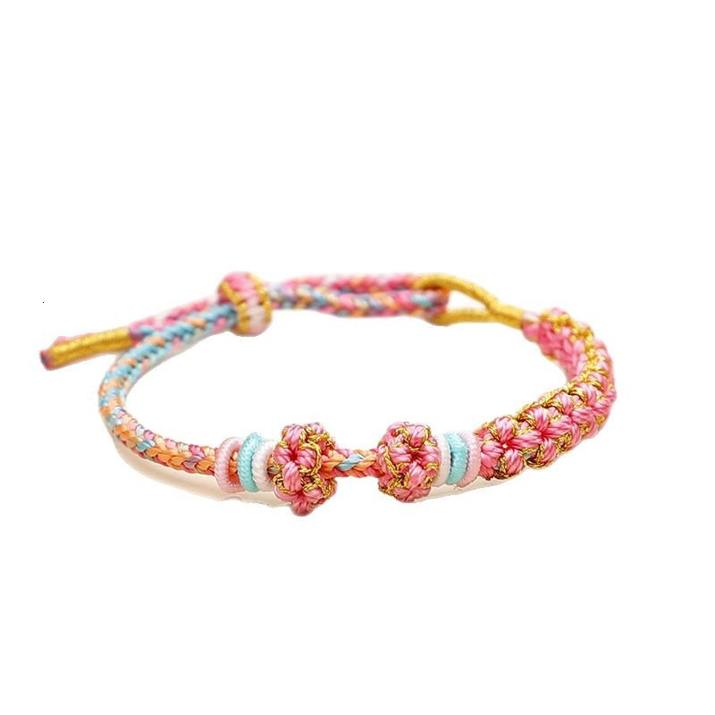 Dunhuang Peach Blossom Knot Bracelet Hand Woven Hand Rope Bead Semi finished Red Rope DIY Transfer Bead Finished Couple Jewelry