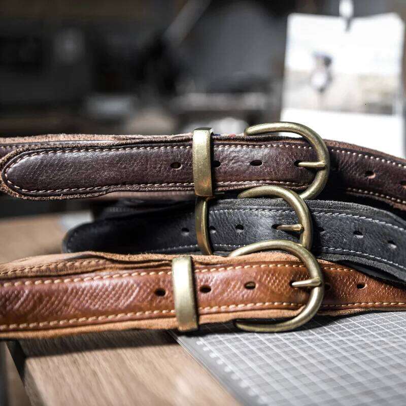 Brass Pin Buckle Retro Leather Personality Natural cowhide Fold Men's Jeans Luxury Trend Designer Belt S260228