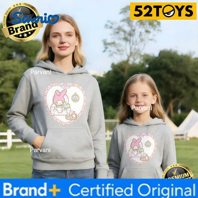 Sanrio 2026 Autumn-Winter Trending My Melody Tea Time Heart Print 100 Cotton Parent-Child Hoodies High Quality Loose Casual Fashion H260302