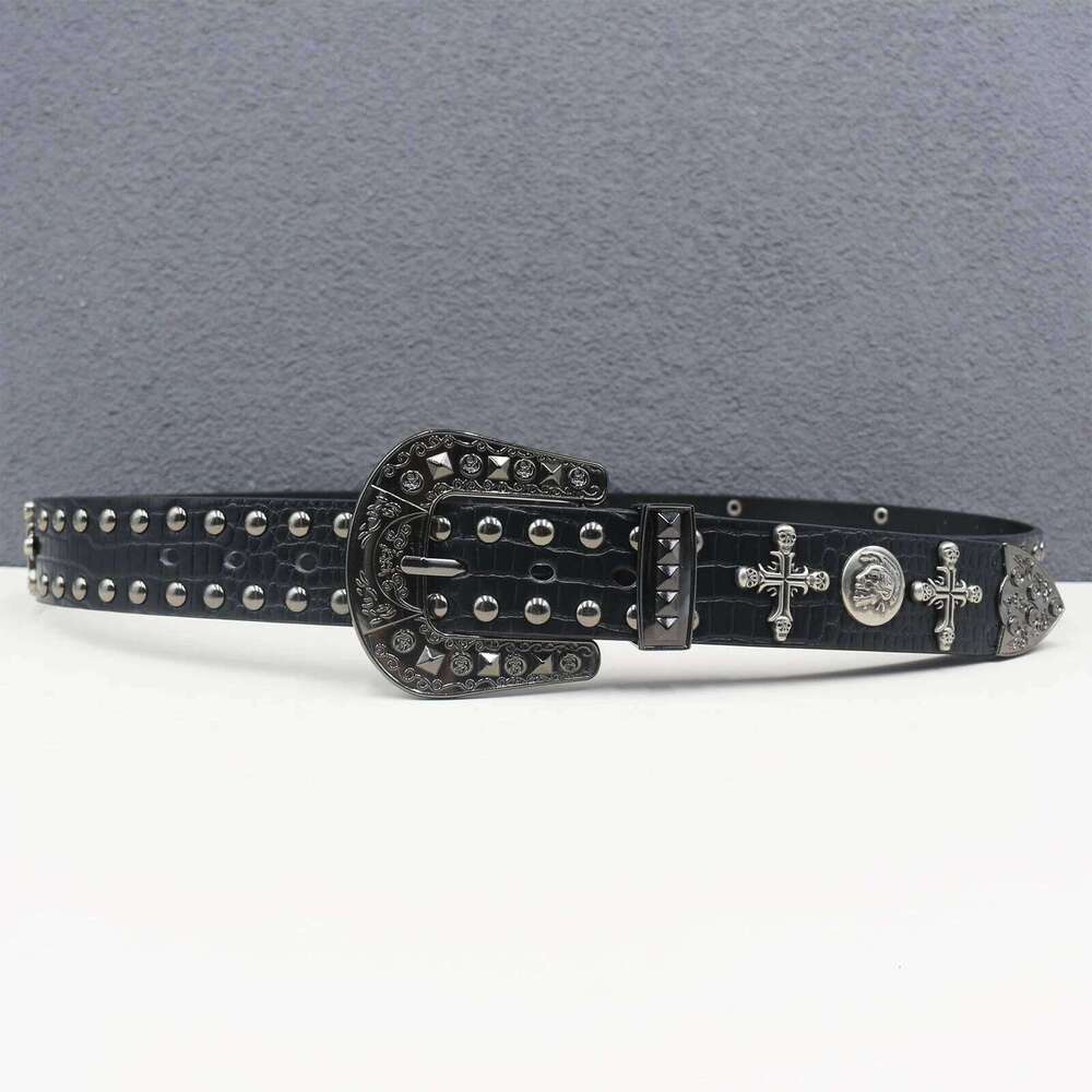 Y2K Punk Cross skull Rivet Belt Goth Pu Leather Belts For Women Jeans Pants Boys And Girls Students S260228
