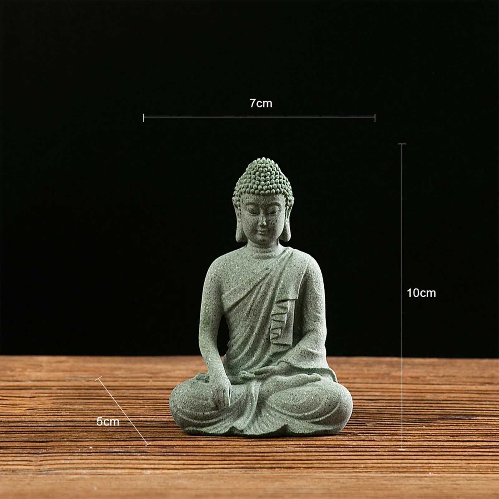 Green Sandstone Buddha Statue Home Altar Meditation Room Zen Buddhist Sculpture Spiritual OrnamentT260302