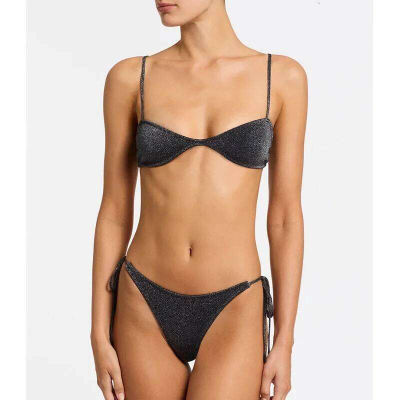 Black Shiny Women Bathing Suit Brazilian Beachwear Split Swimsuit with Chest Pads Thong Tiny Mini Bikini Z260301