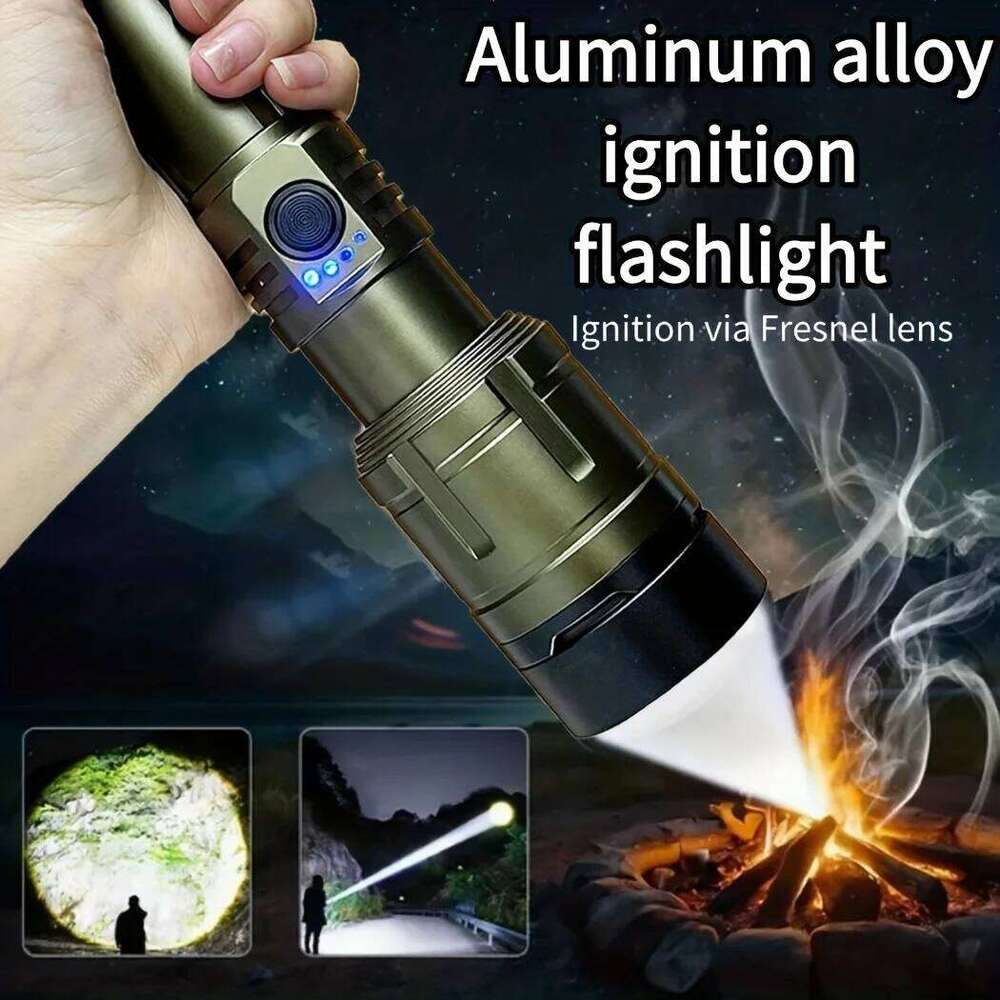 Lighter & Power Bank Combo,Rechargeable,Zoomable Super Bright Beam,5 Modes Flashlight for Outdoor Camping Emergency Z260301