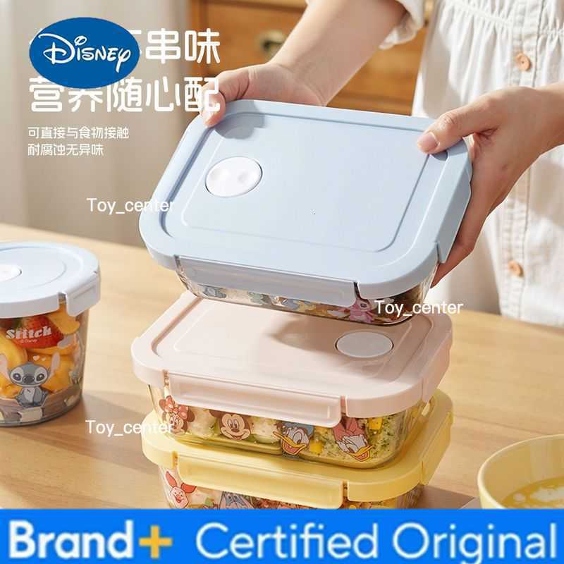 Anime disney CartoonMickey 900Ml Large Capacity Glass Lunch Box Kawaii 3-Compartment Lunch Box Portable Fresh Bowl holiday gift H260304