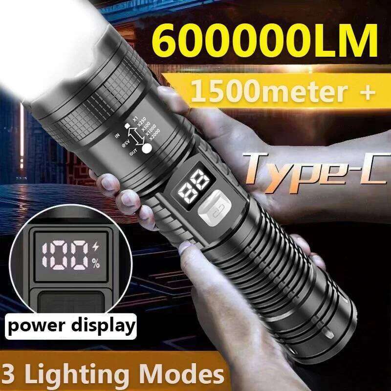 60000LM Ultra Powerful White Laser LED Flashlight Built-in Battery USB Rechargeable Torch Power Display Tactical Flashlights Z260301