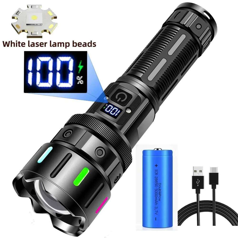 High Power 10000 Ultra Powerful Torch Usb Rechargeable Led Lamp Fluorescence Army Tactical Flashlight Hunting Camping Z260301