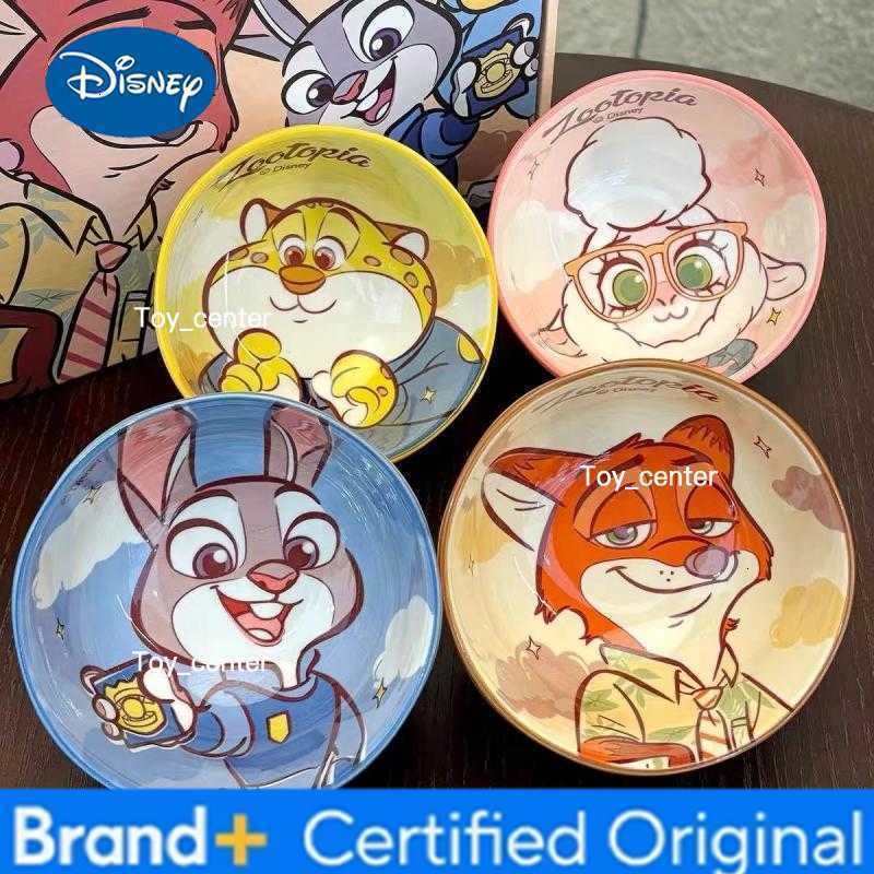 Disney Zootopia Cute Cartoon Ceramic Rice Bowl Hand Pinched Stone Pattern Anti Scald For Home Dining Gift Box Set In Stock H260302