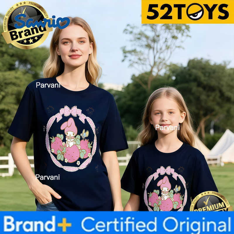 Sanrio 2026 Summer Family Must-Have 52TOYS My Melody Strawberry Print T-Shirts 100 Cotton High Quality Parent-Child Tees Single Piece H260302