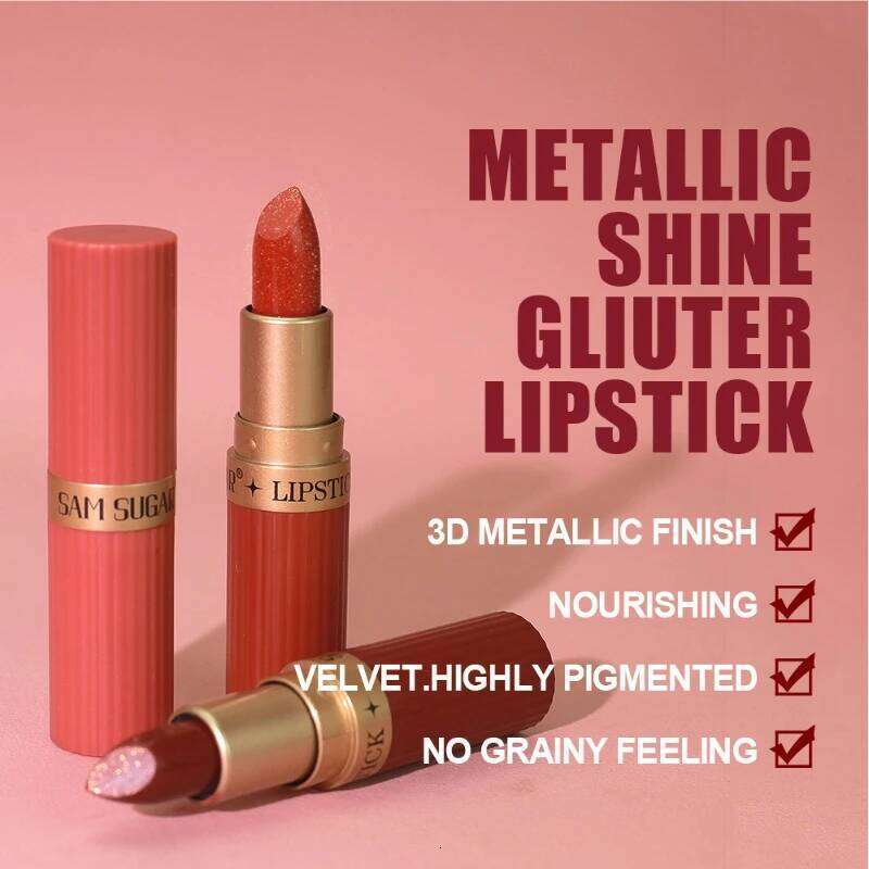 Diamond Glitter Lipstick Long Lasting Waterproof Pearlescent Metallic Gloss Shimmery Brown Luxury Women Lip Makeup Cosmetics H260302
