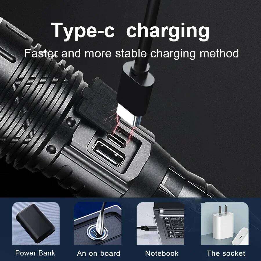 High Power LED Flashlight USB Rechargeable Outdoor Hand Lamp Lantern Long Range Spotlight Tactical Torch For Camping Climbing Z260301