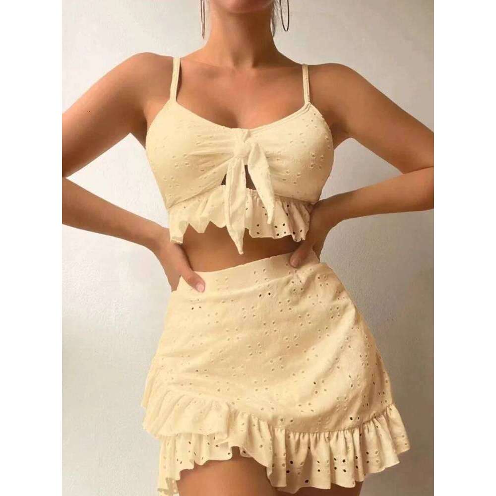 Sexy White Ruffle Bikini 2024 Women Three Pieces Swimsuit Brazilian Swimwear Female Beachwear Thong Bathing Suit Mini Biquini Z260301