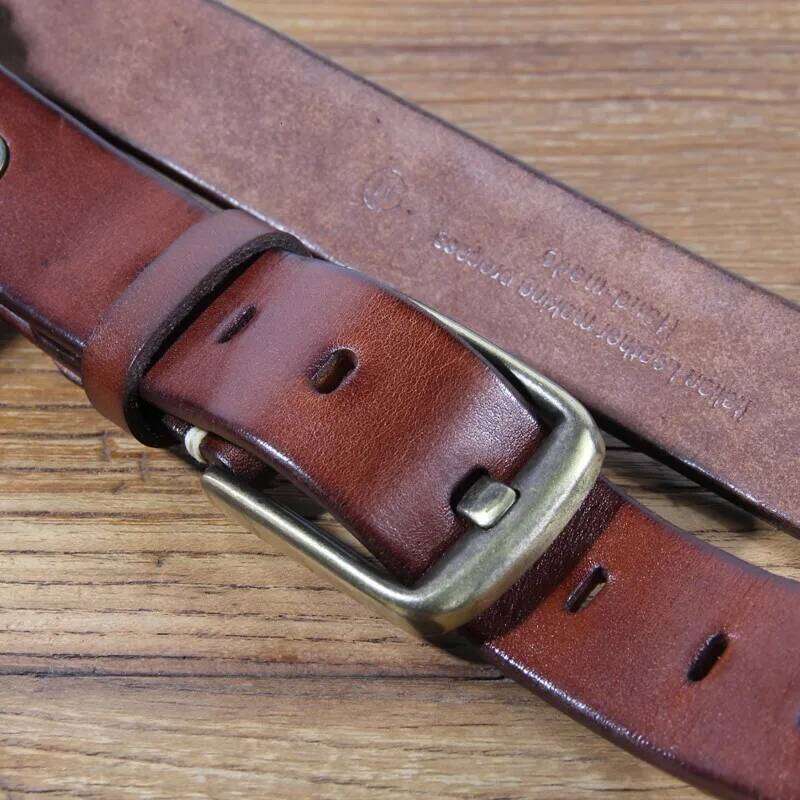Retro casual extra thick top layer vegetable tanned cowhide pure copper wide pin buckle men's tooling jeans belt S260228