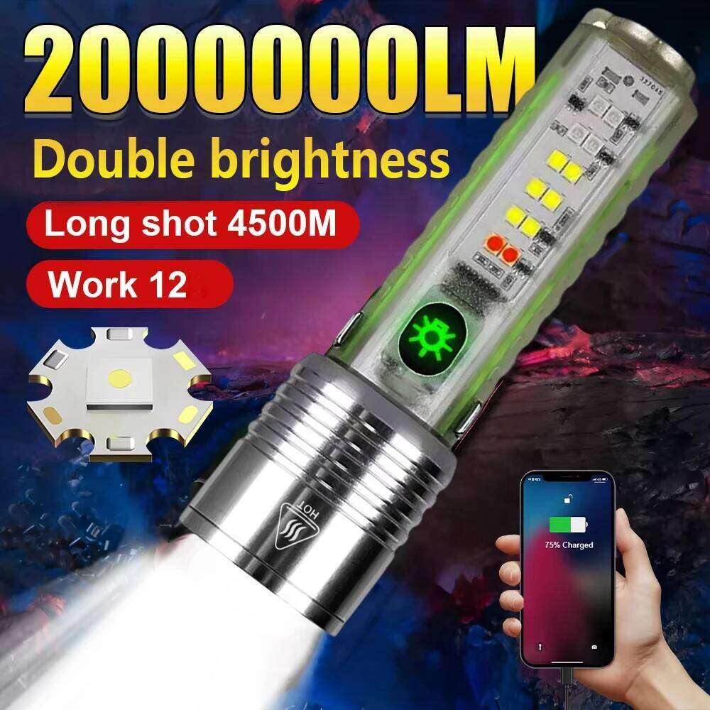 new Powerful Led Flashlights 5000 Ultra Bright Tactical 10000 Emergency Spotlights Telescopic Zoom Light Builtin Battery Z260301
