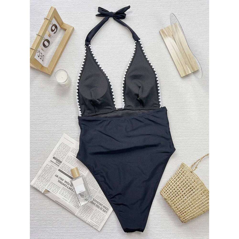 V Neck Halter Wrinkled Women Swimwear One Piece Swimsuit Female High Cut Backless Monokini Bather Bathing Suit Swim Beachwear Z260301