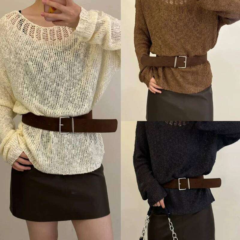 Fashion 4.5cm widened deerskin nubuck women's belt with silver square pin buckle for coat decoration designer S260228