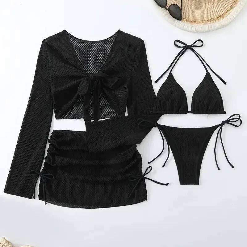 Solid Sexy Bikinis Female Swimsuits Women's Four-Piece Swimwear Beach Swim Wear Bathing Suits Brazilian Bikini Set Pool Bather Z260301