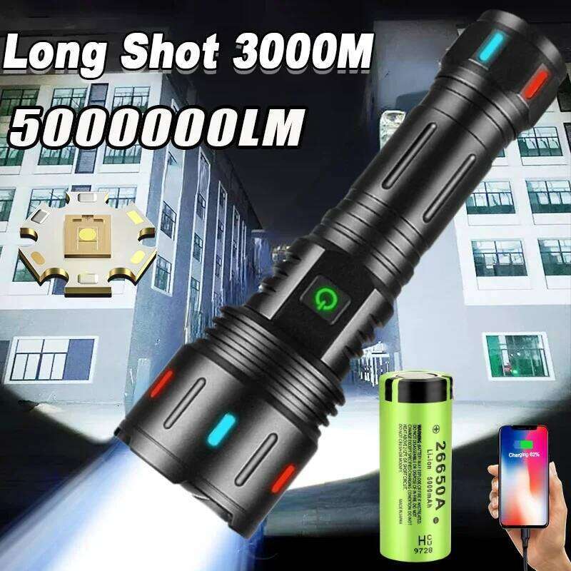 High Power White Laser LED Flashlights Rechargeable Waterproof Zoomable 5 Modes Torch Light for Outdoor Hunting Camping Z260301