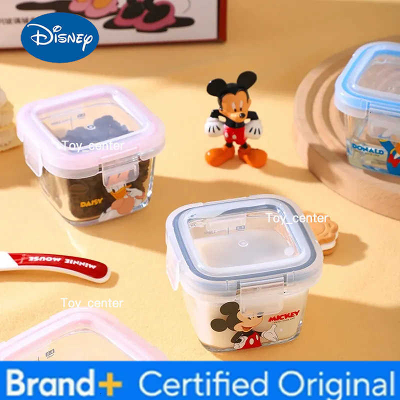 Disney New Mickey Mouse Minnie Borosilicate Glass Lunch Box With Lid Square Microwave Oven Soup Box Cartoon Lunch Box 4pcs Gift H260302