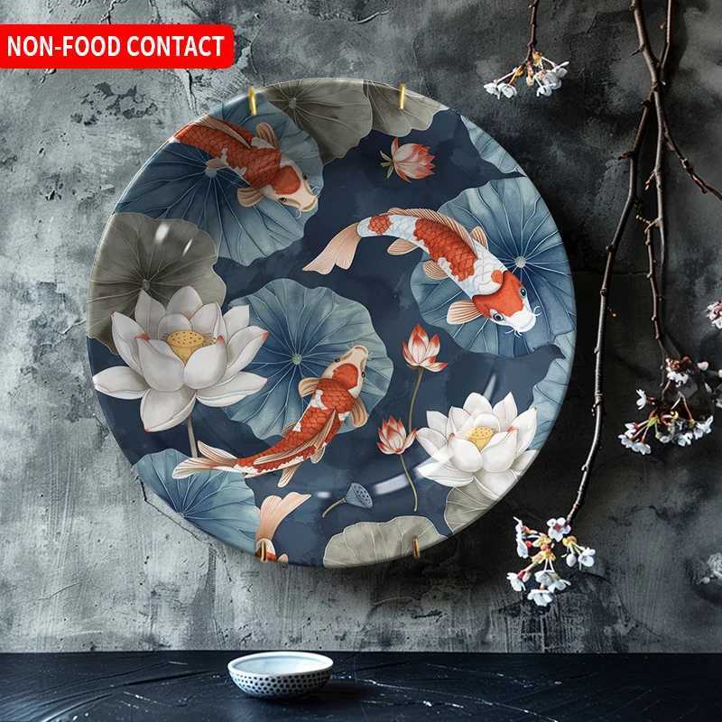 Hand-Painted Koi Fish Ceramic Decorative Plate Non-Food Contact Living Room Home DecorT260302