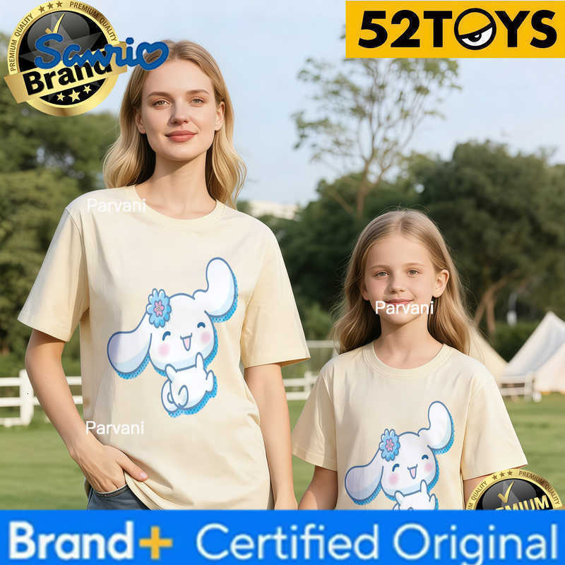 Sanrio 2026 Autumn-Winter Trending Cinnamoroll Blue Floral Print 100 Cotton Parent-Child T-Shirts High Quality Loose Casual Fashion H260302
